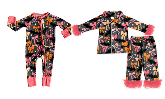 ( Moq 5 Each Style ) Sibling Baby Girls Kids Long Sleeves Halloween Bows Pajamas Romper Set Clothes