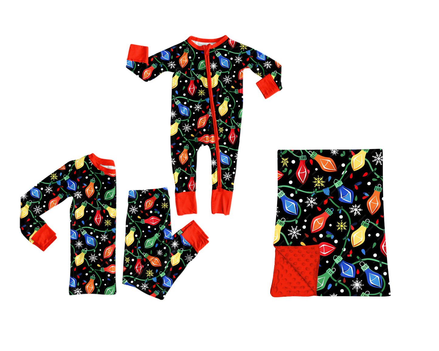 ( Moq 5 ) Sibling Baby Boys Kids Christmas Lights Zipper Romper Set Blanket Clothes