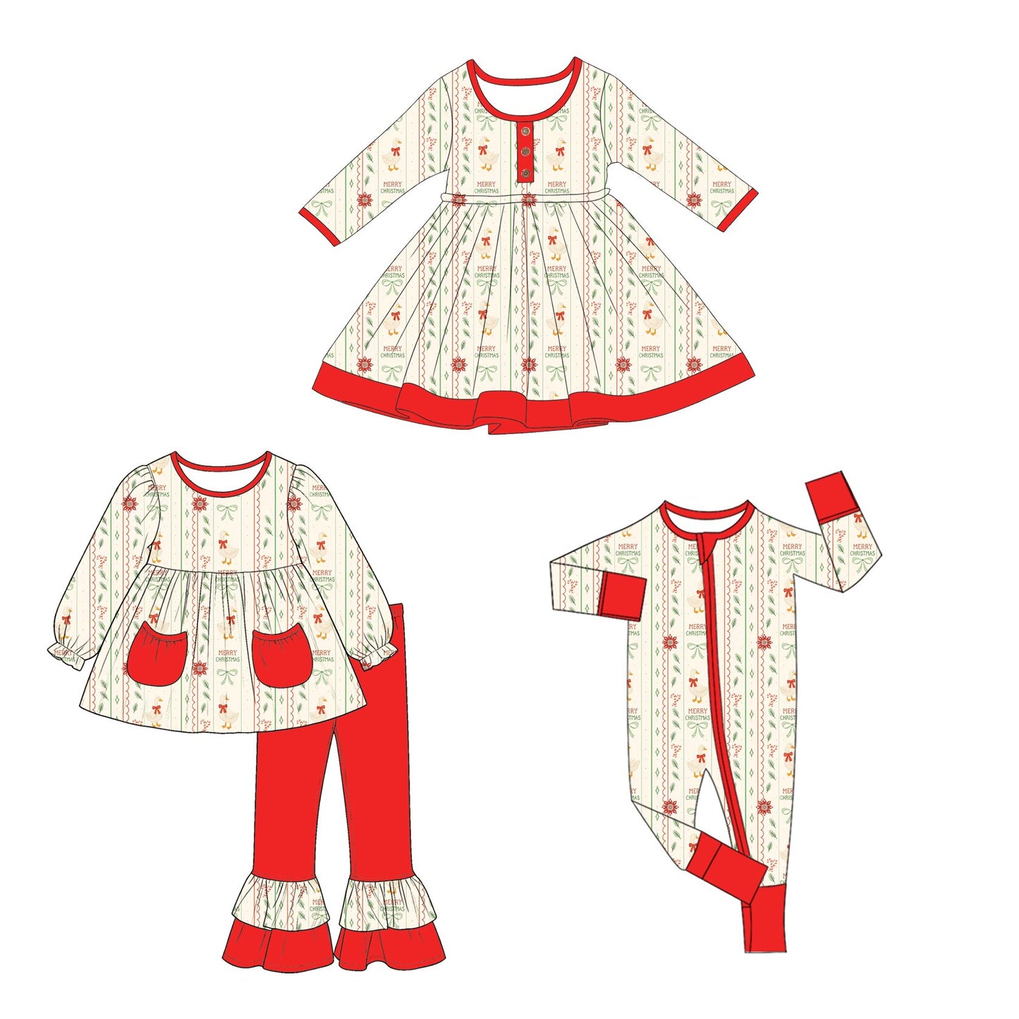 ( Moq 5 Each Style ) Baby Girls Kids Christmas Goose Bows Sibling Romper Dress Set Clothing