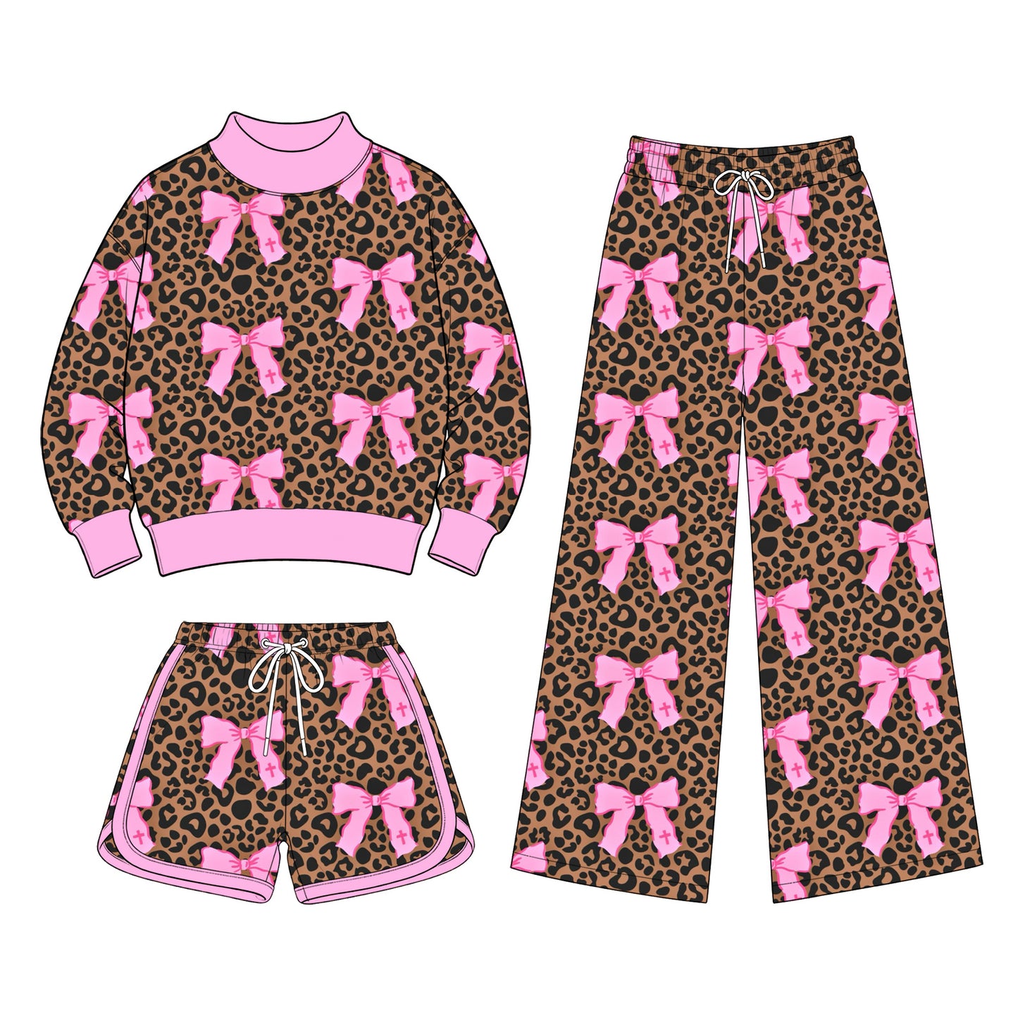 ( Moq 20 Each Style ) Sibling Baby Girls Bows Leopard Shirts Stripe Shorts Set Pants Clothes