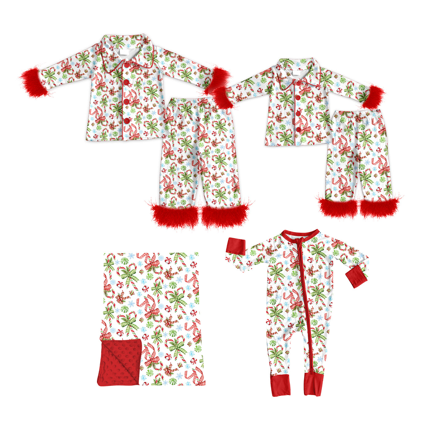 ( Moq 5 Each Style ) Baby Girl Adult Women Christmas Bows Sibling Mommy And Me Family Pajamas Sets Pajamas Blanket