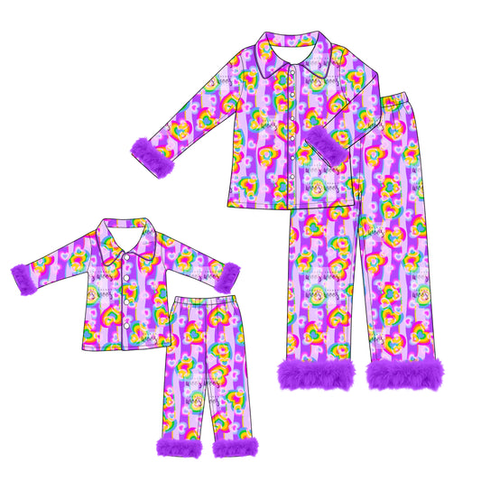 ( Moq 5 Each Style ) Sibling Baby Girls Kids Hearts Bows Valentine Pajamas Romper Set Clothes