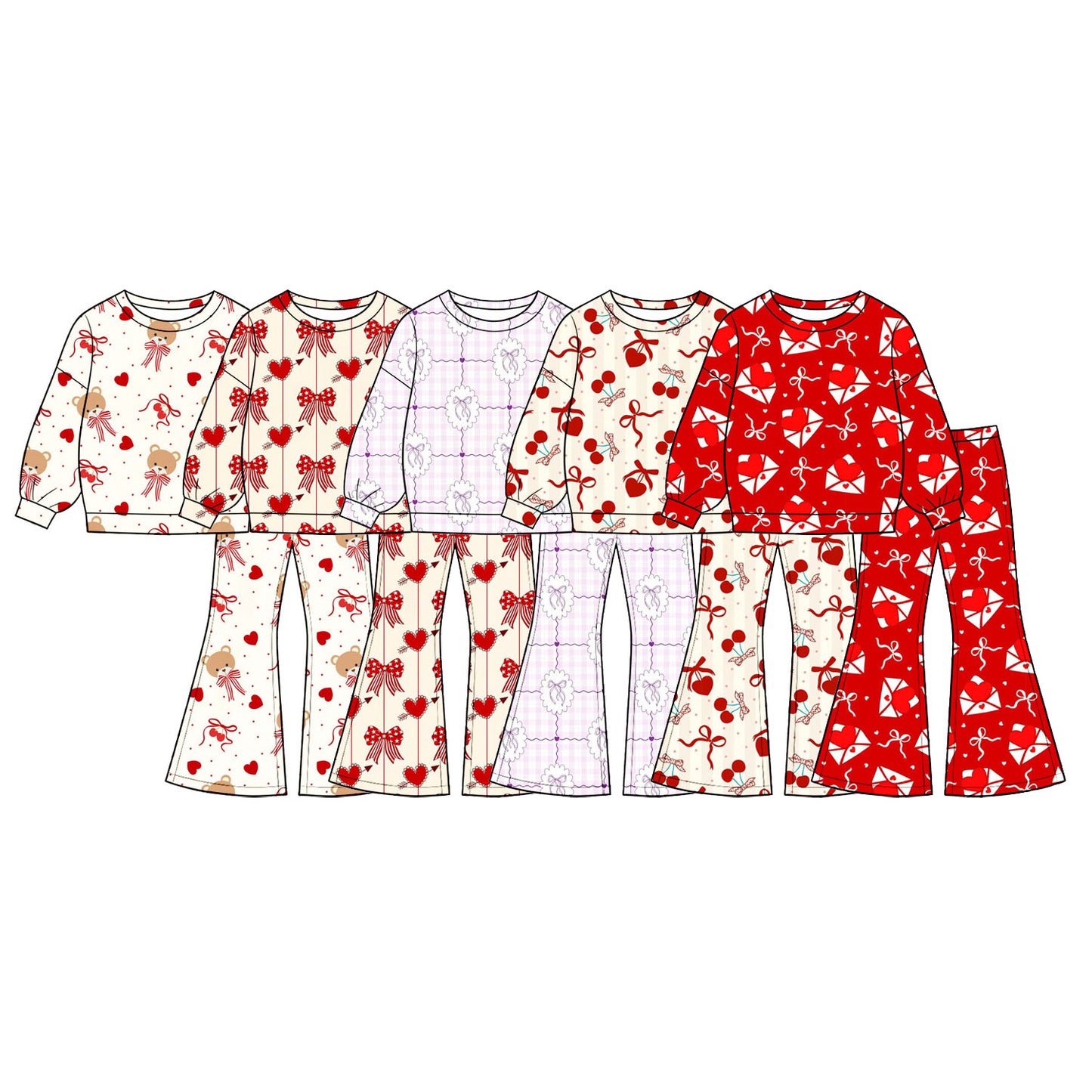 ( Moq 5 Each Style ) Sibling Baby Girls Kids Long Sleeves Valentine Hearts Shirts Bell Pants Sibling Sets Clothes
