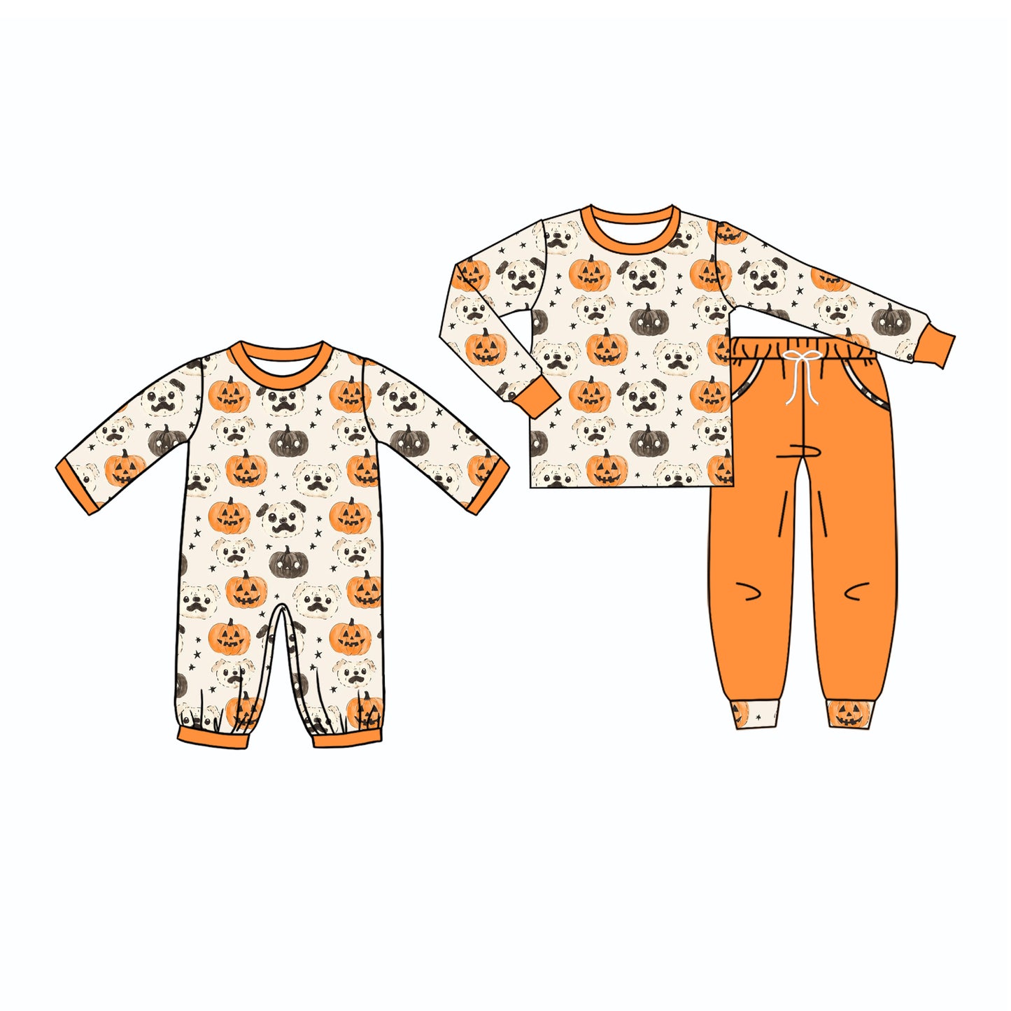 ( Moq 5 Each Style ) Sibling Baby Boys Kids Long Sleeves Halloween Pumpkins Dogs Romper Set Clothes