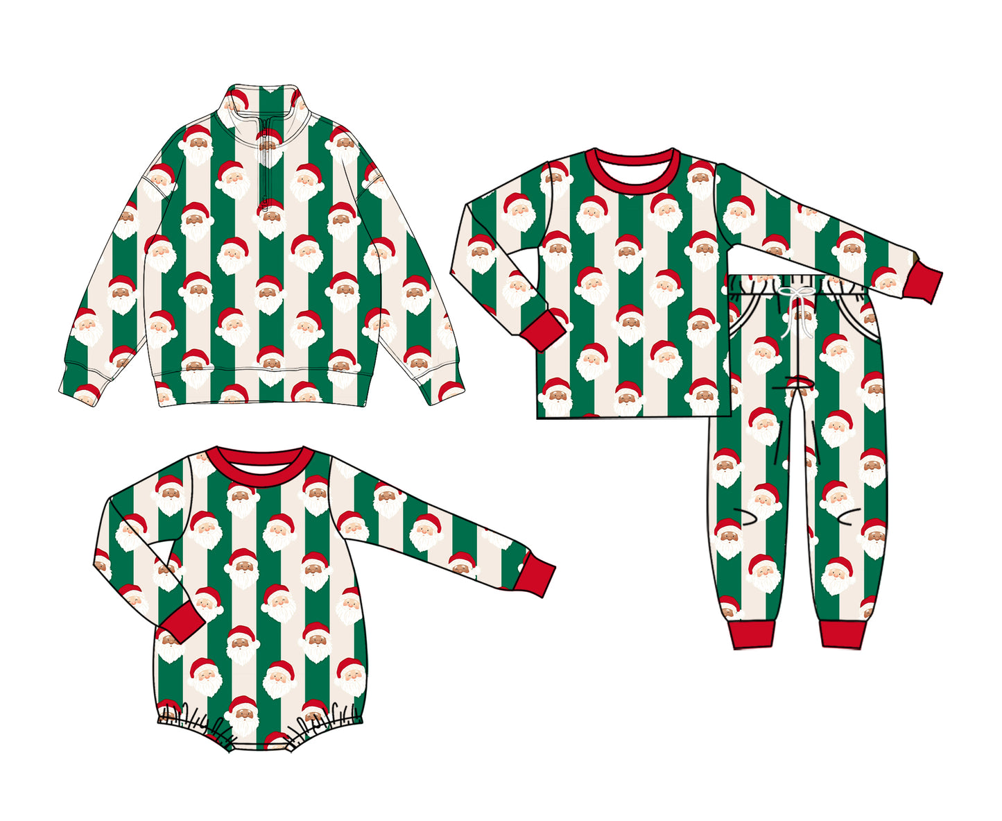 ( Moq 5 Each Style ) Baby Boys Kids Christmas Santa Stripes Sibling Shirt Pants Romper Set Clothes