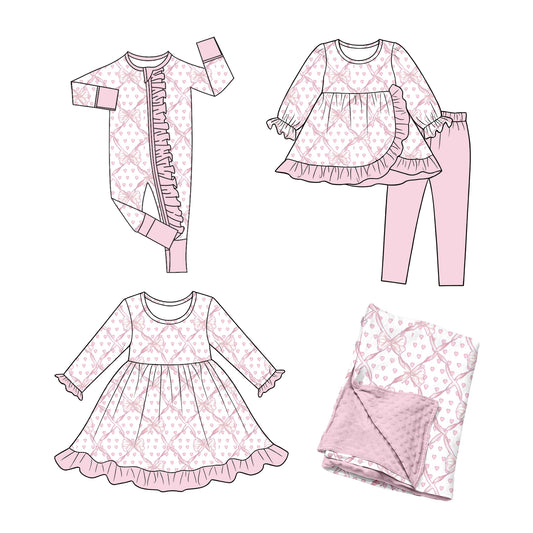 ( Moq 5 Each Style ) Baby Girls Kids Hearts Bows Valentine Sibling Romper Dress Set Blanket Clothing