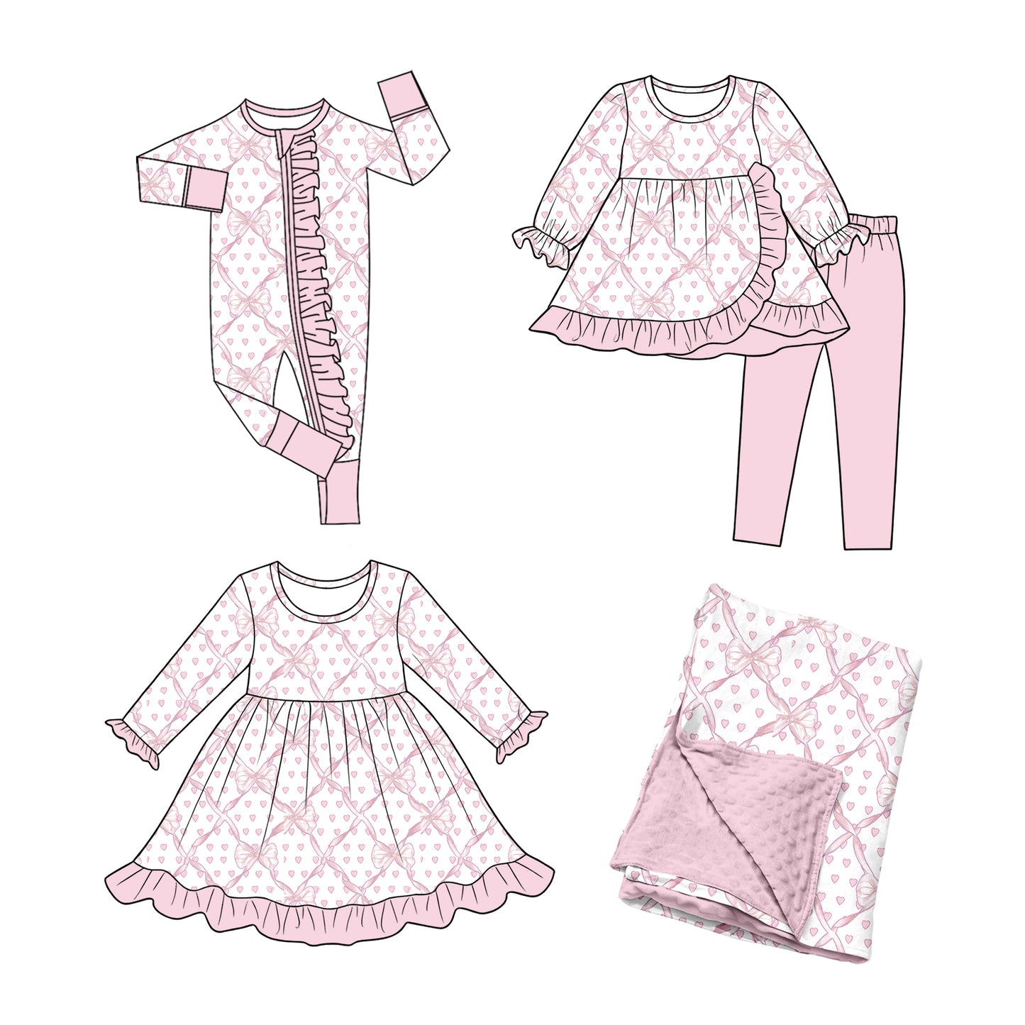 ( Moq 5 Each Style ) Baby Girls Kids Hearts Bows Valentine Sibling Romper Dress Set Blanket Clothing