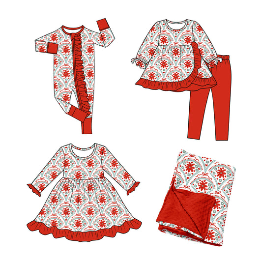 ( Moq 5 Each Style ) Baby Girls Kids Flower Hearts Bows Valentine Sibling Romper Dress Set Blanket Clothing