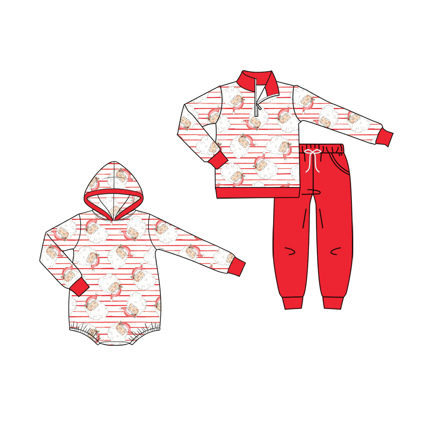 ( Moq 5 Each Style ) Sibling Baby Boys Kids Long Sleeves Christmas Santa Stripes Romper Set Clothes