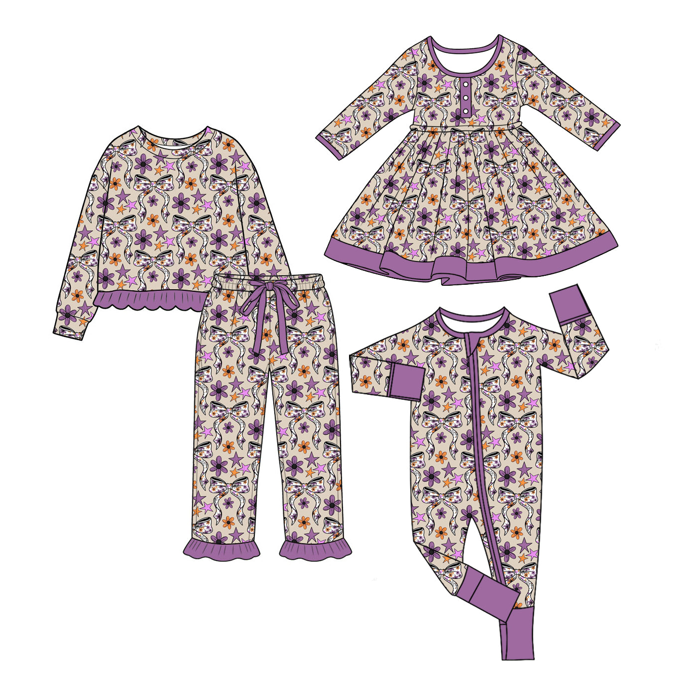 ( Moq 5 Each Style ) Baby Girls Kids Bows Flower Sibling Zipper Romper Dress Set Clothing
