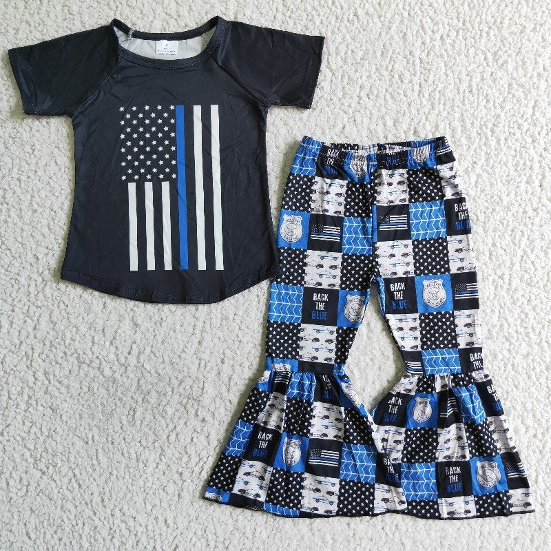 Promotion Baby Girl Short Sleeves Flag Bell Pants Outfit