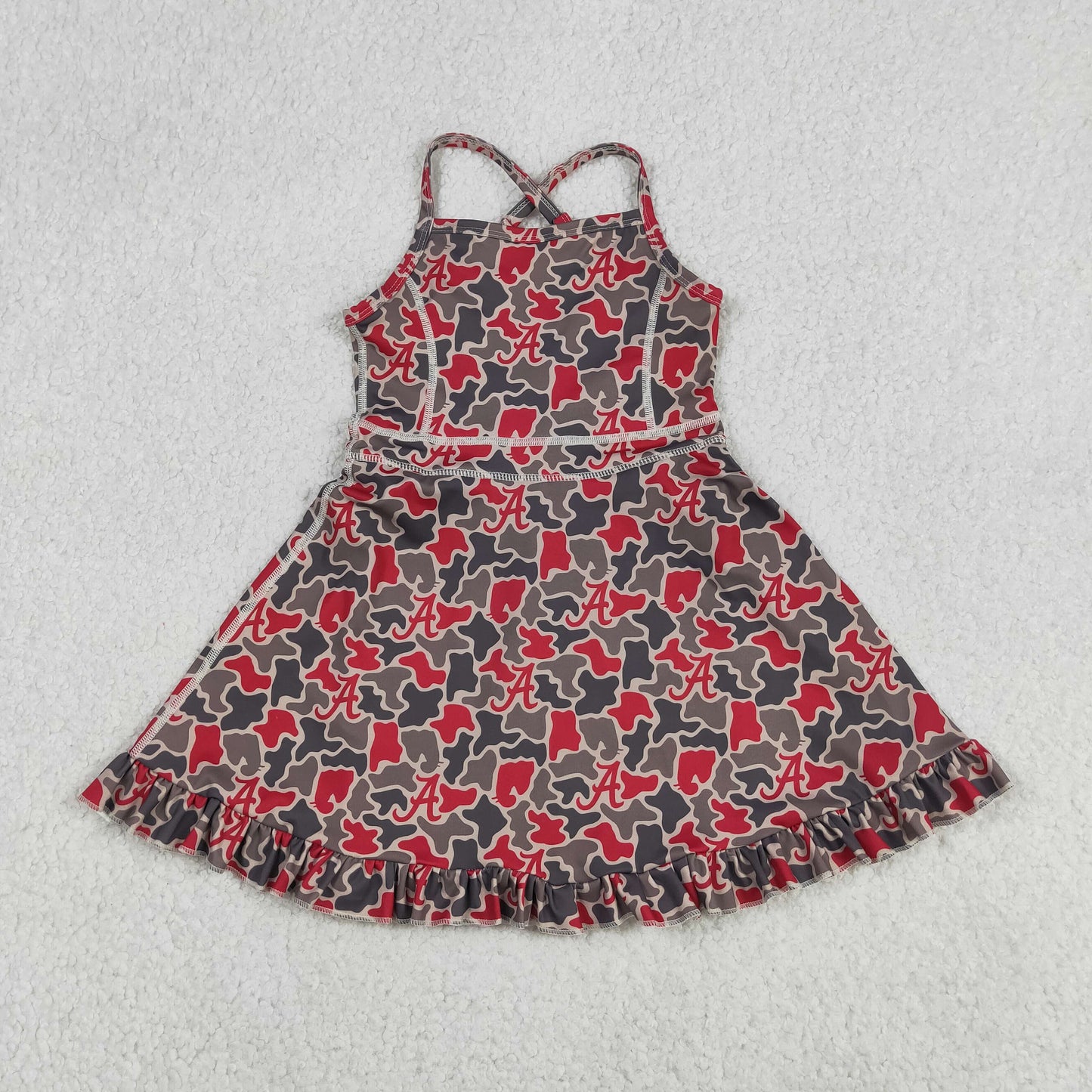 Baby Girls Kids Straps A Camo Print Team Yoga Ruffle Knee Length Dress RTS
