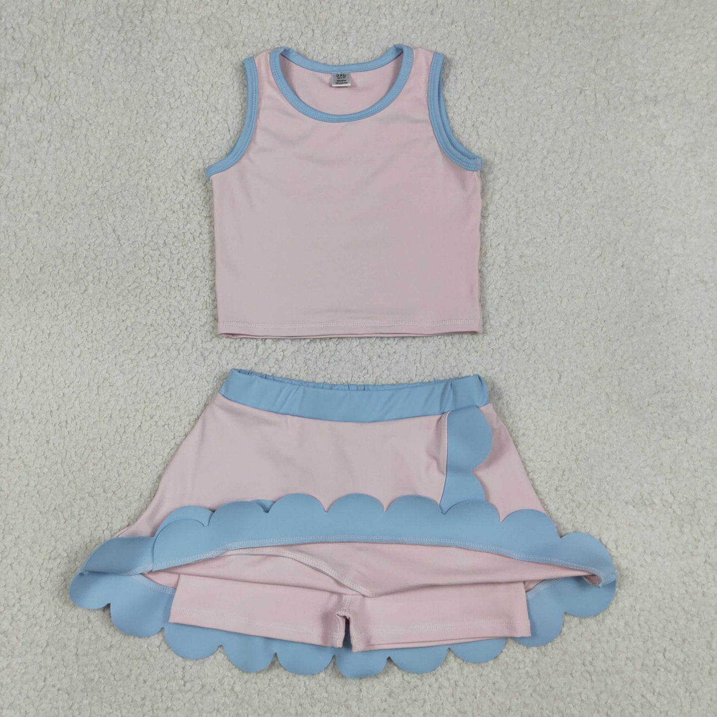 Baby Girls Kids Pink Tops Scallop Skirt Shorts Yoga Active Set Summer Clothes RTS