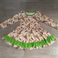 Baby Girl Long Sleeves Santa Cactus Christmas Green Ruffle Dress RTS