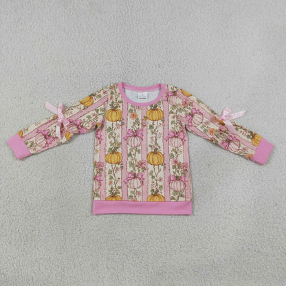 Sibling Baby Girls Kids Long Sleeves Pumpkins Bows Shirts Fall Tops Clothes RTS