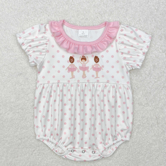 Baby Girls Infant Short Sleeves Pink Dots Dance Bubble Romper