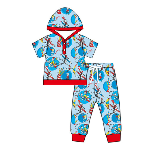 Baby Boy Short Sleeves Hoodie Shirt Pants Dr Reading Blue Set Moq 5