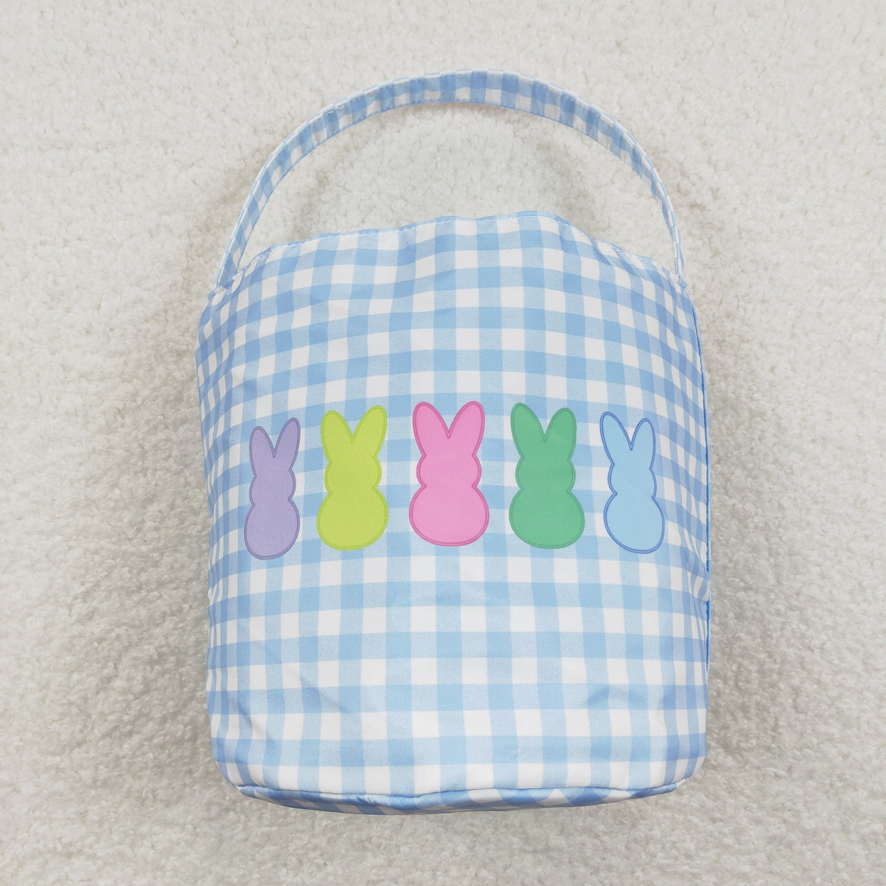 BA0161 Baby Boy Blue Checkered Baskets Easter Rabbit Bag