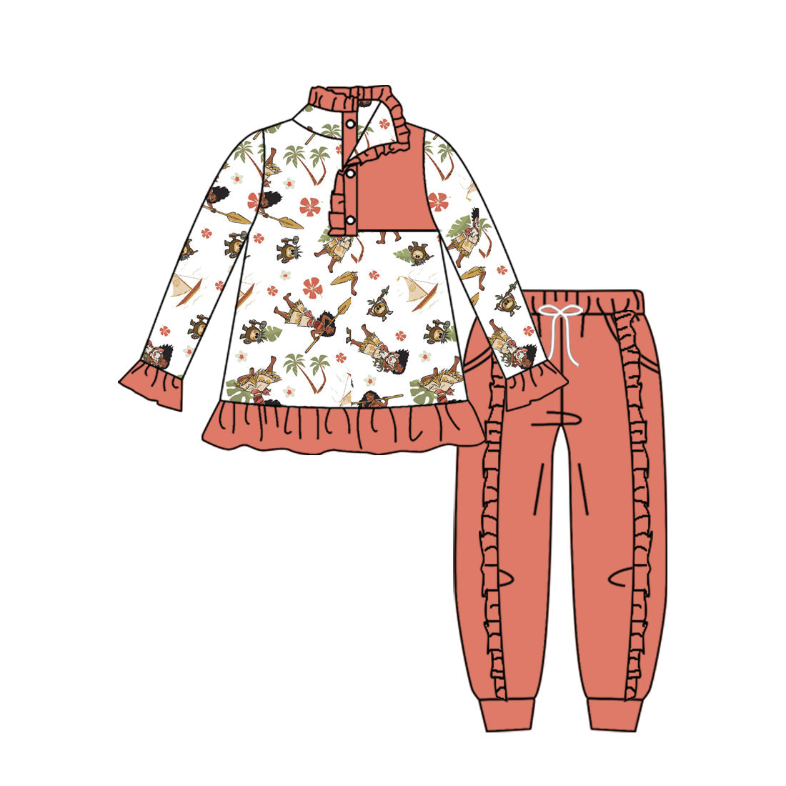 Baby Girl Long Sleeves Cartoon Princess Shirt Pants Clothes Set Moq 5