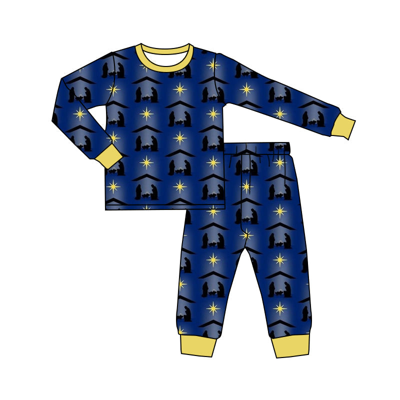 Baby Boy Christmas Blue Nativity Top Pants Pajamas Set