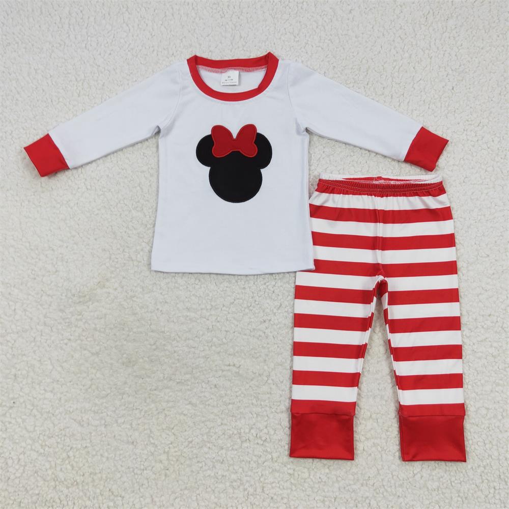 BLP0205 Baby Boy Long Sleeves Red Striped Pants Embroidery Outfit Pajamas