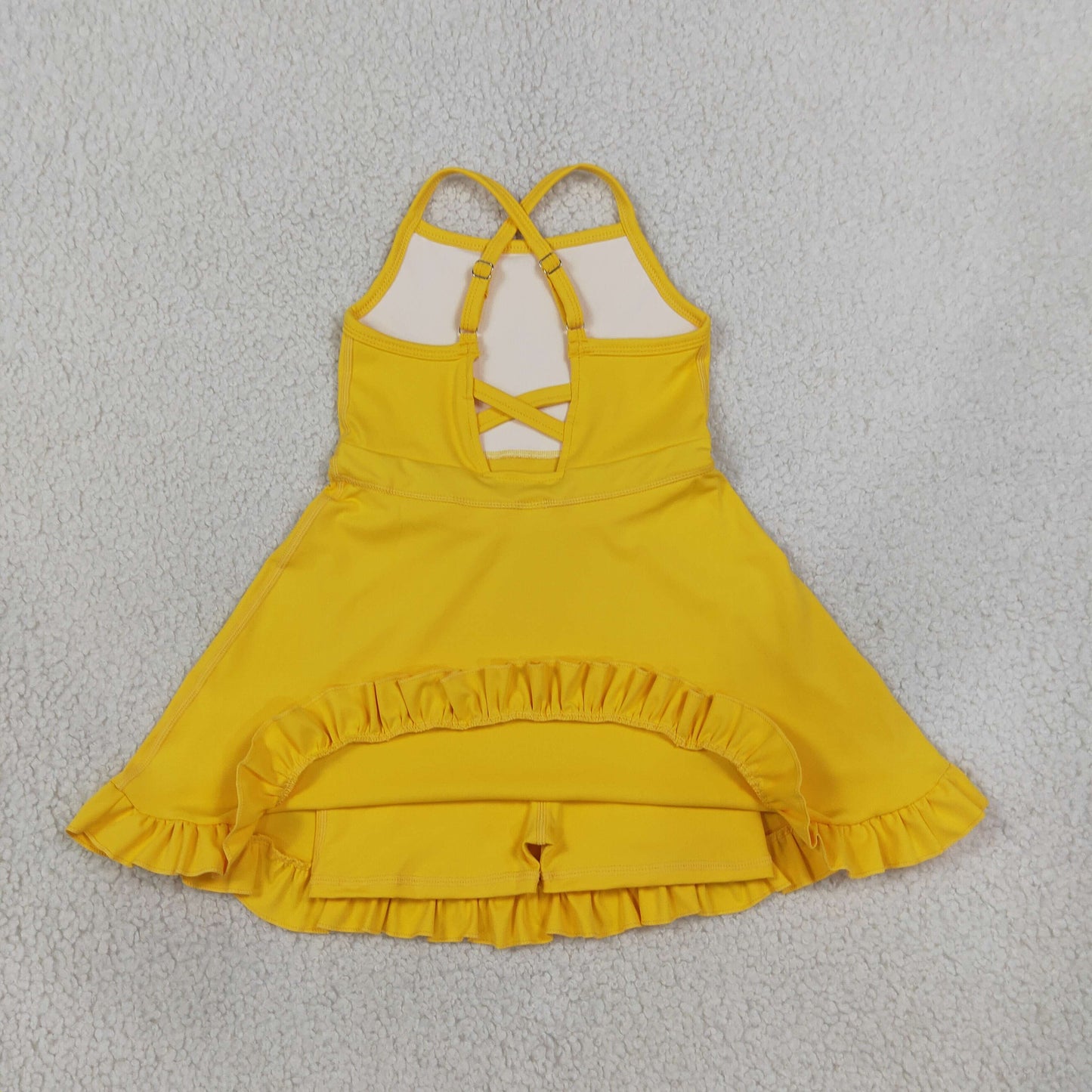 Baby Girls Kids Straps Yellow Ruffle Shorts Knee Length Yoga Active Dress RTS