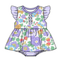 Baby Girl Short Sleeves Flower Purple Sibling Romper Dress Clothes Set ( Moq 5 Each Design )