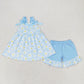 Baby Girl Blue Sleeveless Flower Summer Set Dress Sibling Clothes