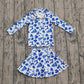 Girls Kids Blue Bows Football Zipper Shirt Yoga Active Skorts Team Clothes Set RTS