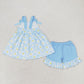 Baby Girl Blue Sleeveless Flower Summer Set Dress Sibling Clothes