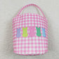 BA0161 Baby Girl Pink Checkered Baskets Easter Rabbit Bag