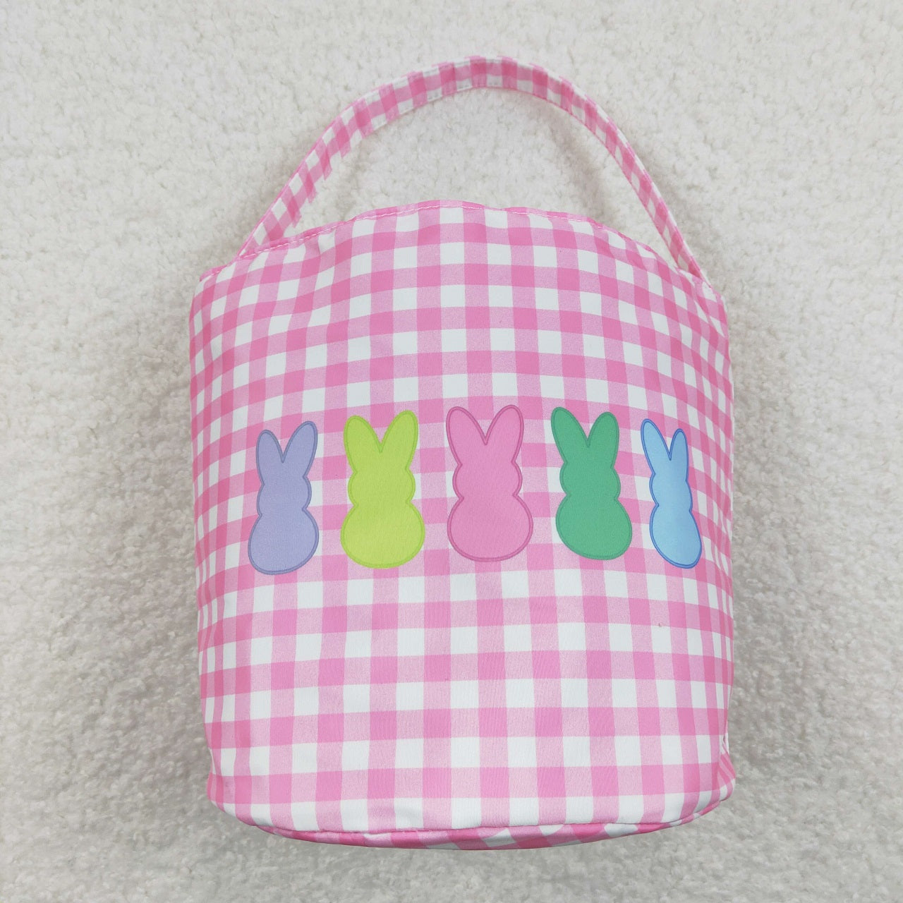 BA0161 Baby Girl Pink Checkered Baskets Easter Rabbit Bag