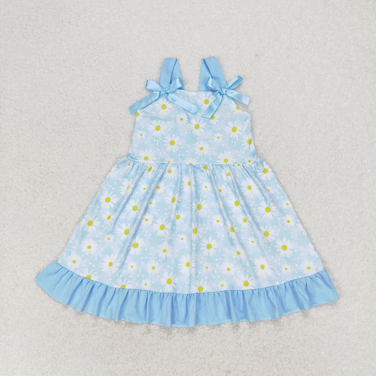 Baby Girl Blue Sleeveless Flower Summer Set Dress Sibling Clothes