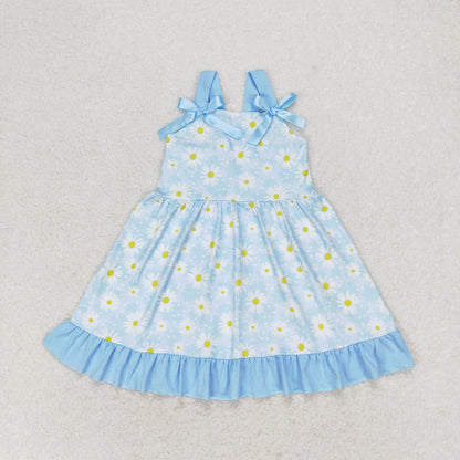 Baby Girl Blue Sleeveless Flower Summer Set Dress Sibling Clothes