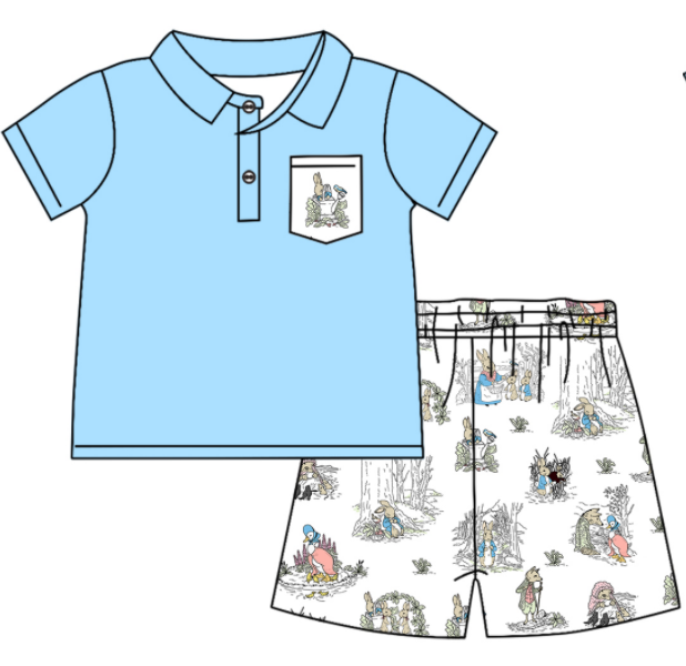 Baby Boy Girl Short Sleeves Easter Rabbit Sibling Matching Dress Romper Blue Clothes Set Moq 5 Each style