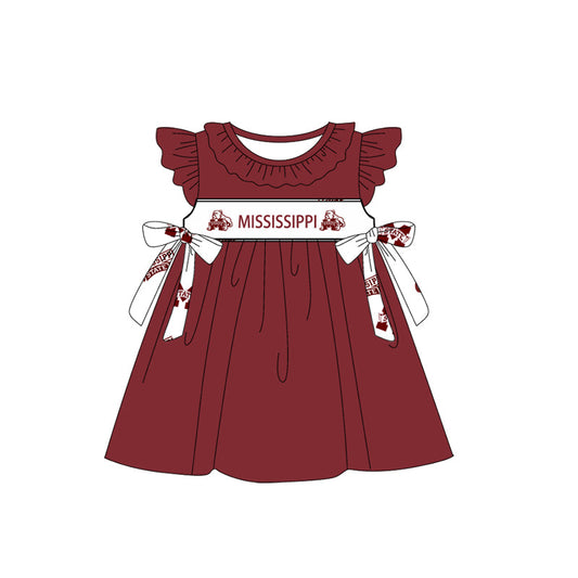 Baby Girl Short Sleeves Team Dogs Knee Length Dress (Moq 5 )