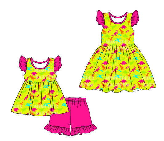 Baby Girl Kids Dinosaurs Short Sleeves Sibling Dress Set ( Moq 5 Each Style ) 2.8