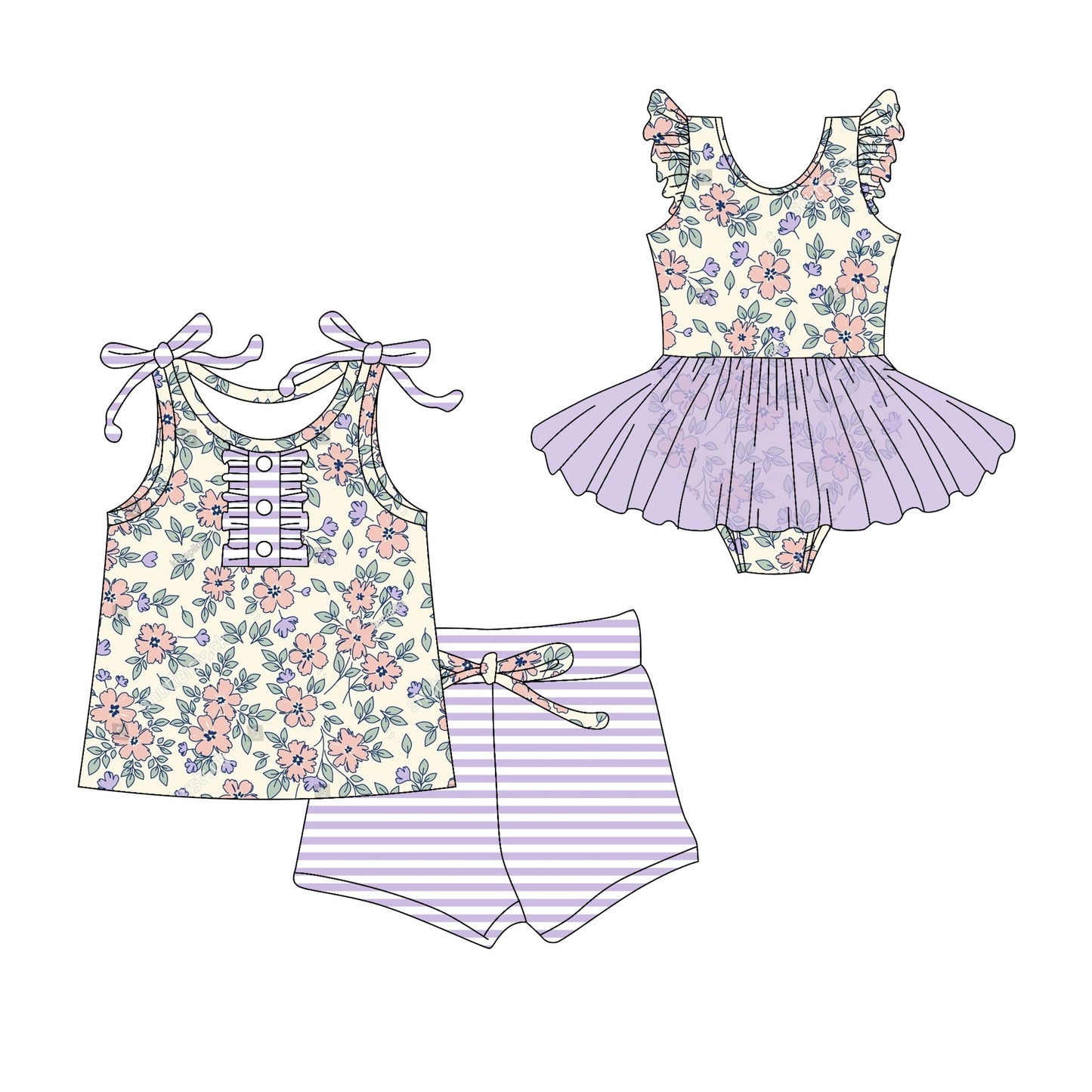 Baby Girl Summer Flower Purple Sibling Romper Set ( Moq 5 Each Style ) 3.1
