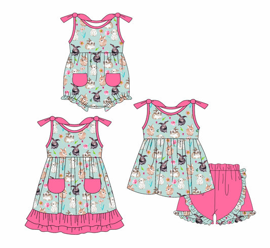 Baby Girl Easter Rabbits Flower Sibling Romper Dress Set ( Moq 5 Each Style ) 1.7