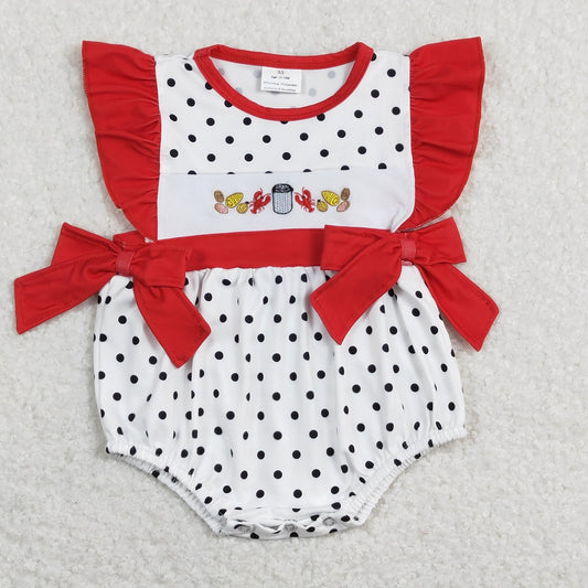 SR0742 Baby Girl Embroidery Crawfish One Piece Romper