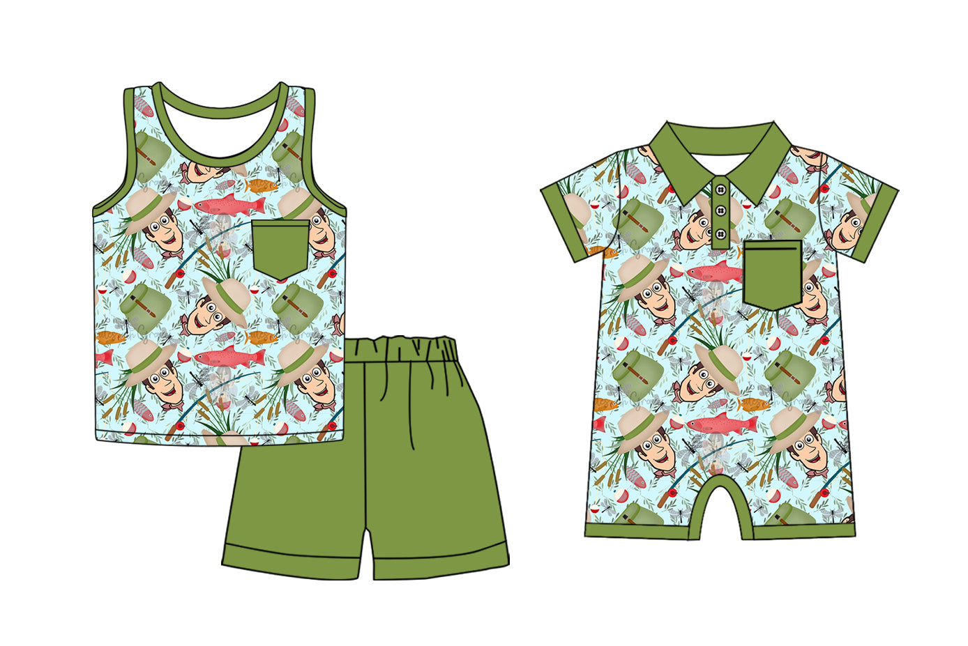 Baby Boy Toys Green Sibling Romper Set ( Moq 5 Each Style ) 1.4