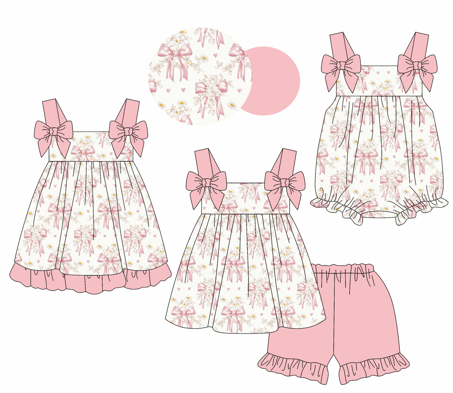 Baby Girl Bows Flower Straps Sibling Romper Dress Set ( Moq 5 Each Style ) 1.23