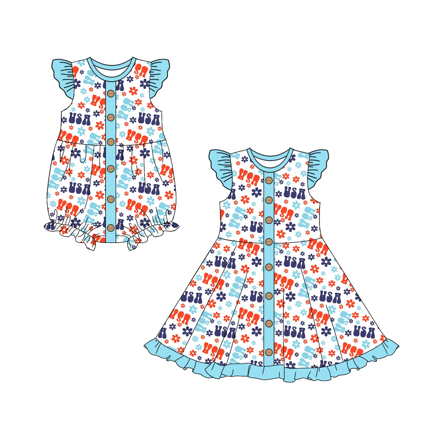 Baby Girl Short Sleeves July 4th Sibling Romper Dress ( Moq 5 Each Design )11.27