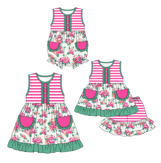 Baby Girl Flower Pockets Sibling Dress Romper Set ( Moq 5 Each Style ) 12.16