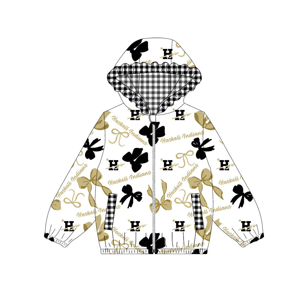 ( Moq 5 ) Baby Girls Kids Long Sleeves H Bows Cheer Pockets Hoodie Zipper Jacket Tops