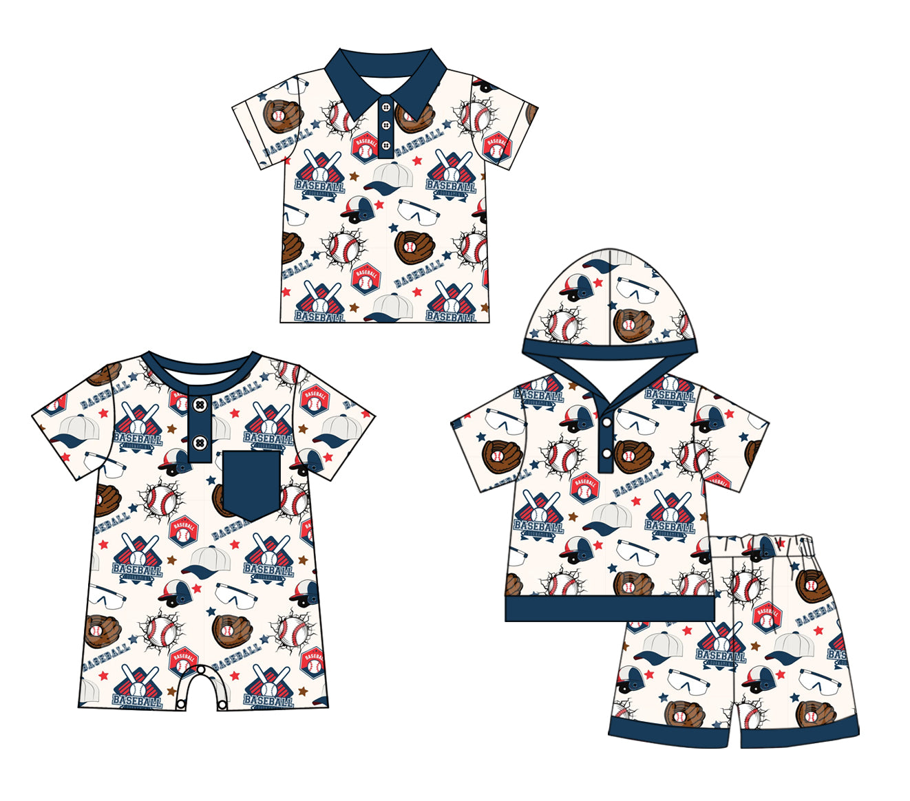 Baby Boy Short Sleeves Baseball Sibling Romper Clothes Set ( Moq 5 Each Design ) 12.4