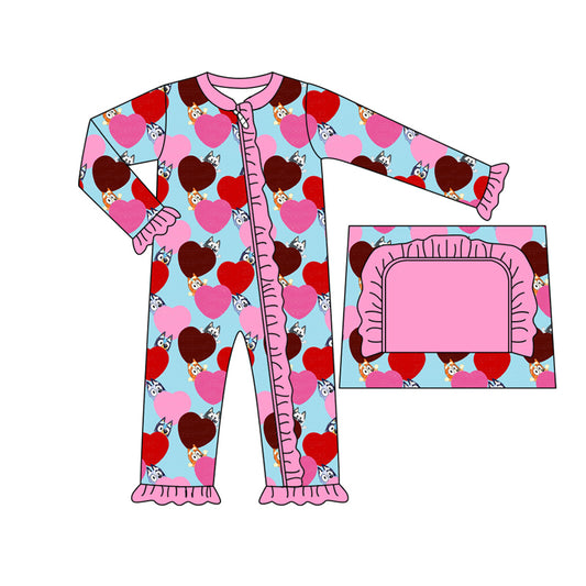 Baby Girl Infant Long Sleeves Valentine Hearts Dog Romper