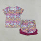 Baby Girls Short Sleeves Animals Shirt Purple Ruffle Shorts Set Clothes RTS