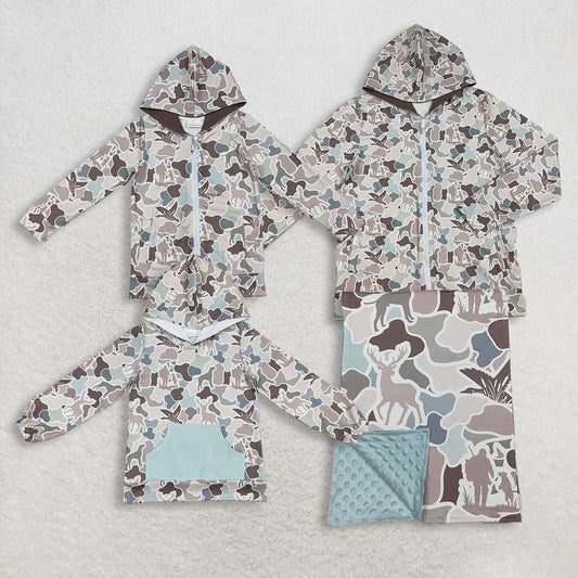 Sibling Baby Boys Adult Men Dogs Ducks Deer Camo Zipper Hoodie Pockets Hunting Blanket Coats RTS(副本)