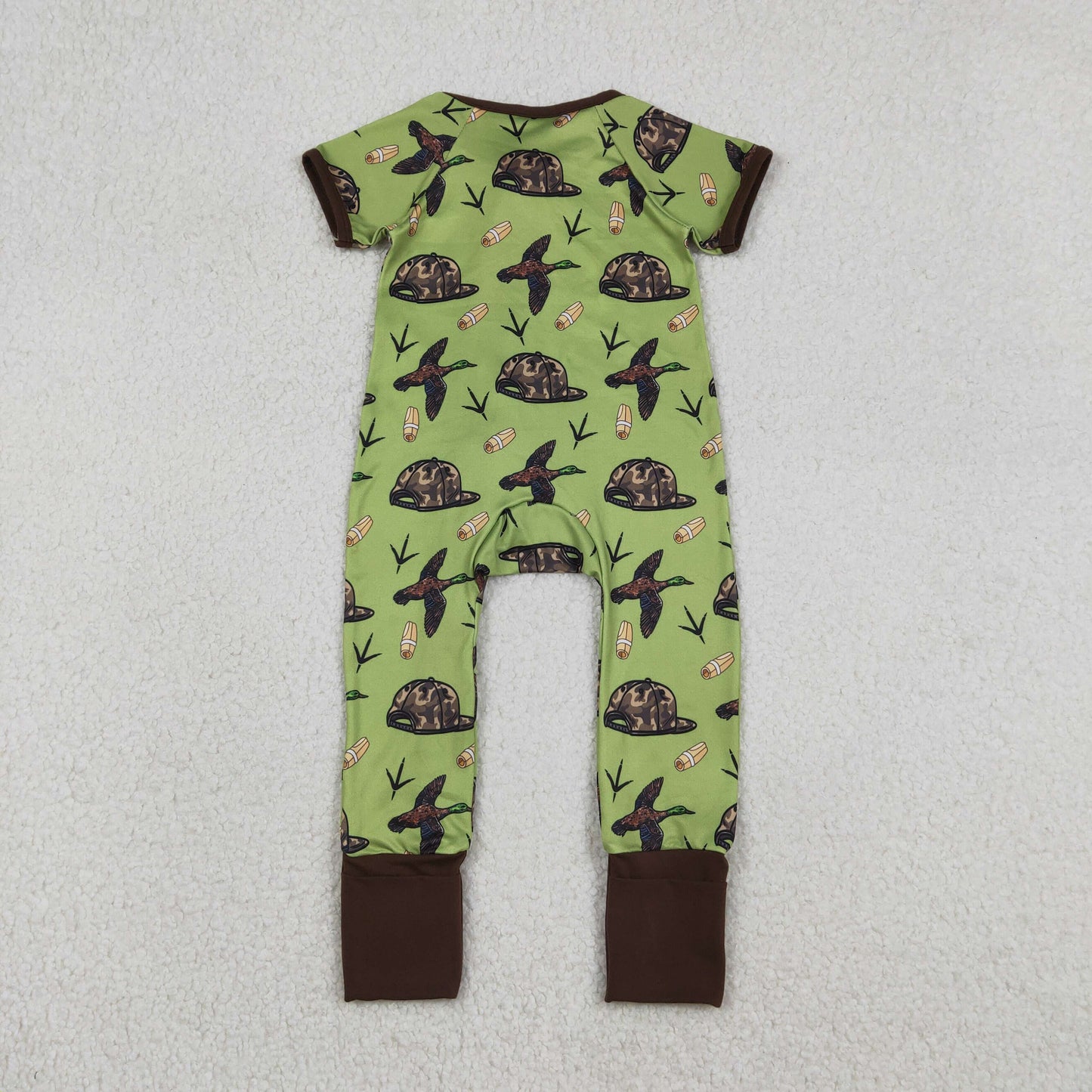 Baby Boys Short Sleeves Ducks Camo Hats Zipper Sleeper Romper RTS